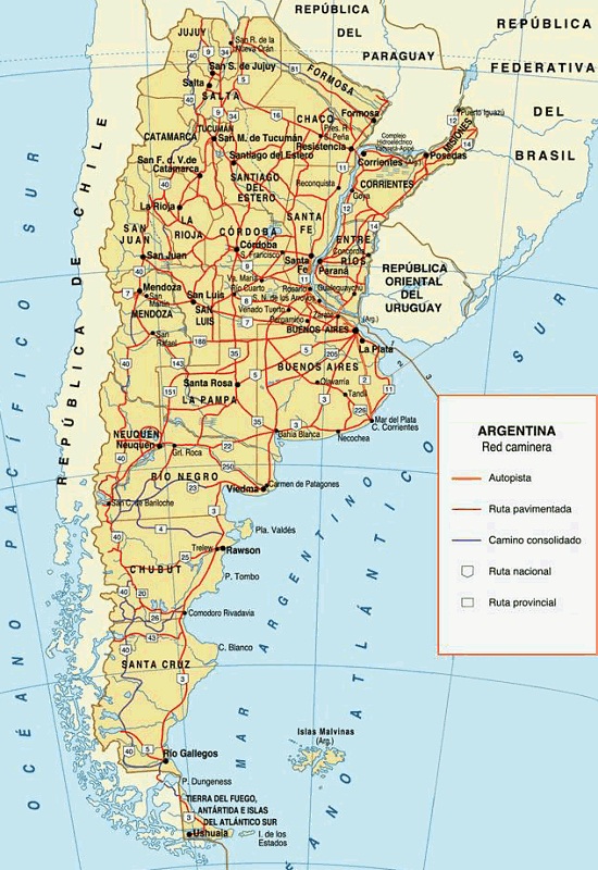 Grande Mapa Politico De Argentina Con Carreteras Argentina America ...